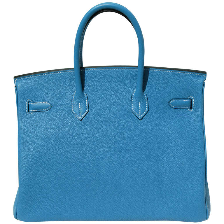 35cm Hermes Blue Jean Togo Leather Birkin Handbag In New Condition For Sale In Chicago, IL