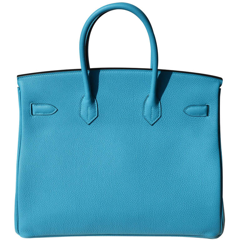 35cm Hermès Turquoise Togo Leather Birkin Handbag with Gold Hardware