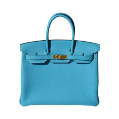 35cm Hermès Turquoise Togo Leather Birkin Handbag with Gold Hardware