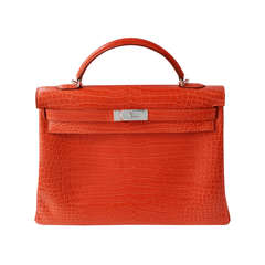 Hermès So Kelly 22 Bougenville Matte Porosus Crocodile Palladium Hardware - 2011, O Square