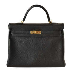 35cm Hermes Black Taurillon Clemence Leather Kelly Handbag