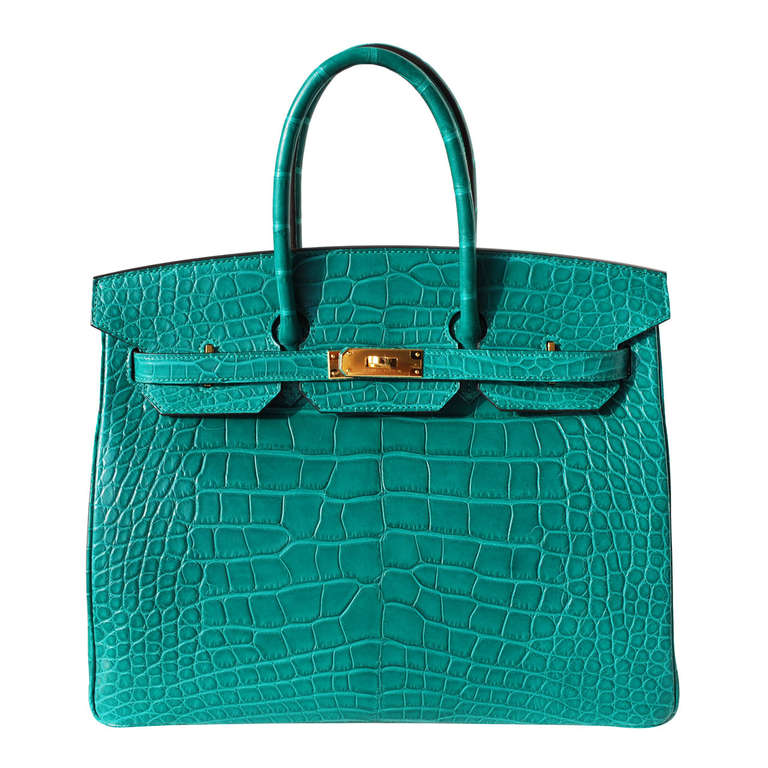35cm Hermes Matte Malachite Alligator Birkin Handbag For Sale