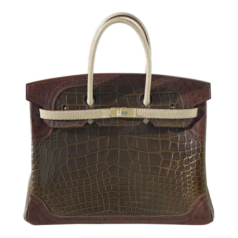 35cm Hermès Gris Elephant Grand Marriage Ghillies Birkin Handbag #10002 For Sale