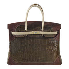 35cm Hermès Gris Elephant Grand Marriage Ghillies Birkin Handbag #10002
