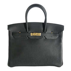 35cm Hermès Black Togo Leather Birkin Handbag with Gold Hardware