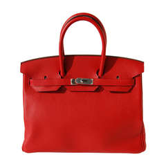 35cm Hermes Rouge Casaque Taurillon Clemence Leather Birkin Handbag