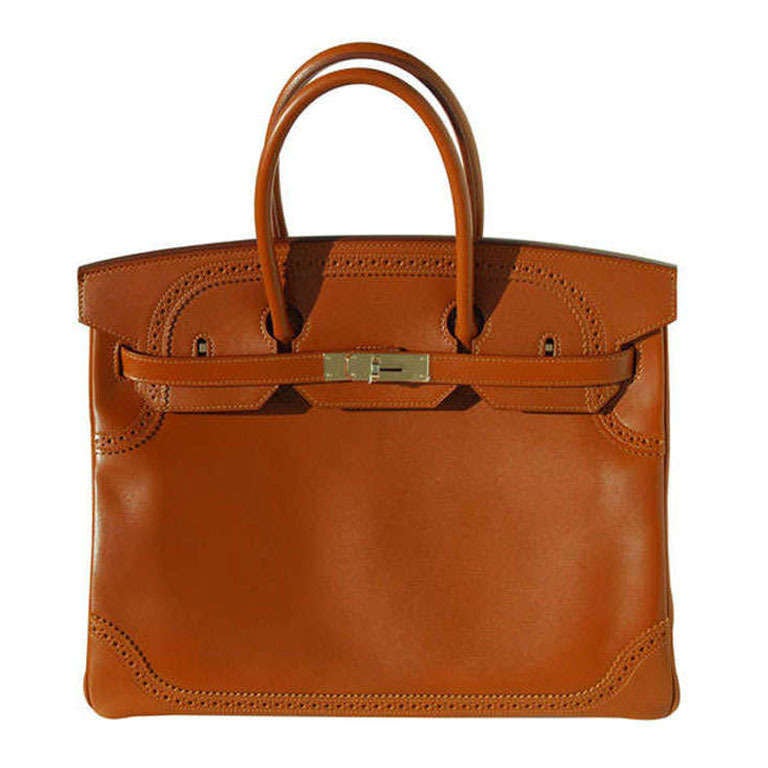 35cm Hermès Gold Fauve Leather Ghillies Birkin Handbag with Permabrass Hardware For Sale