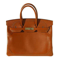 35cm Hermès Gold Fauve Leather Ghillies Birkin Handbag with Permabrass Hardware