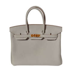 35cm Hermès Gris Perle Togo Leather Birkin Handbag with Gold Hardware