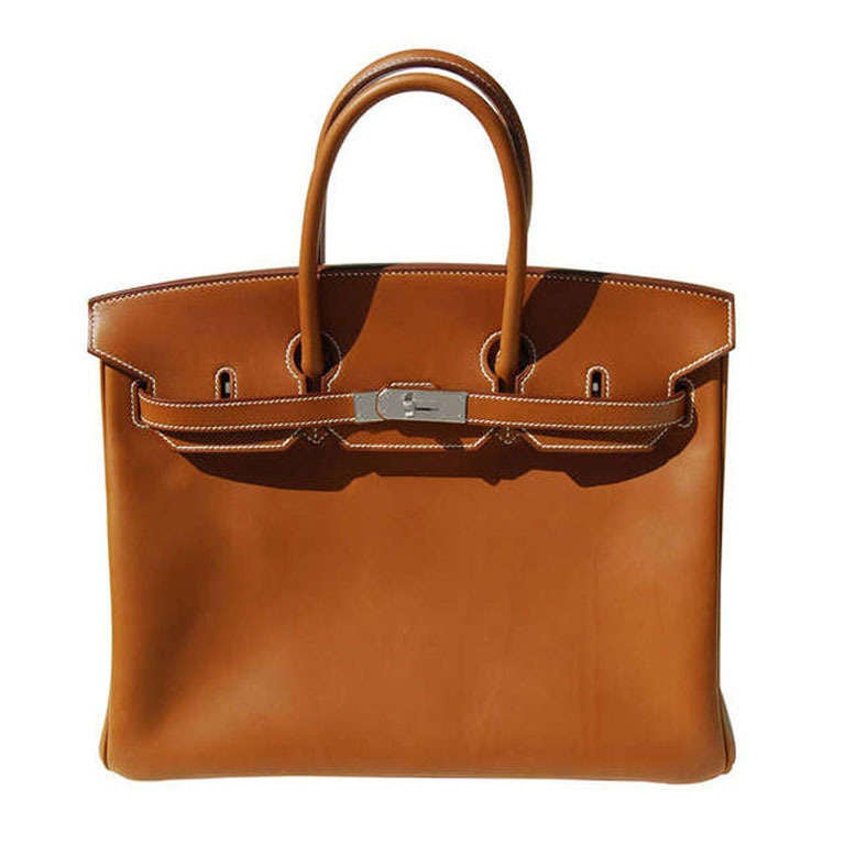 35cm Hermès Barenia Leather Birkin Handbag with Palladium Hardware For Sale