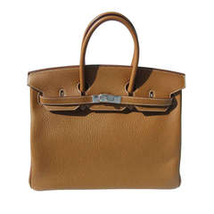 35cm Hermes Gold Taurillon Clemence Leather Birkin Bag Handbag