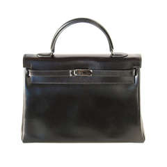 35cm Hermès So Black Box Leather Kelly Bag Handbag