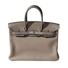 35cm Hermes Gris Tourterelle Clemence Leather Birkin Bag Handbag