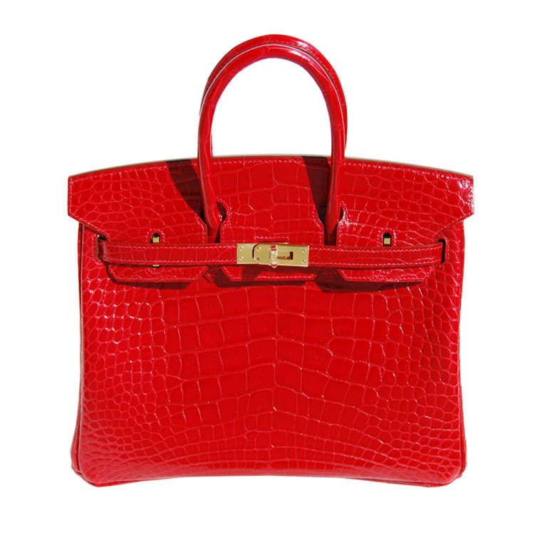 25cm Hermès Shiny Braise Alligator Birkin Bag Handbag