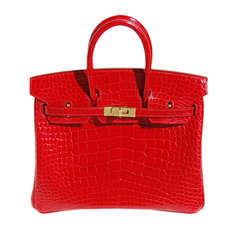 25cm Hermès Shiny Braise Alligator Birkin Bag Handbag