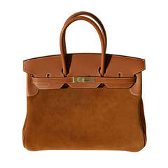 35cm Hermès Grizzly Barenia Leather & Suede Birkin Bag Handbag