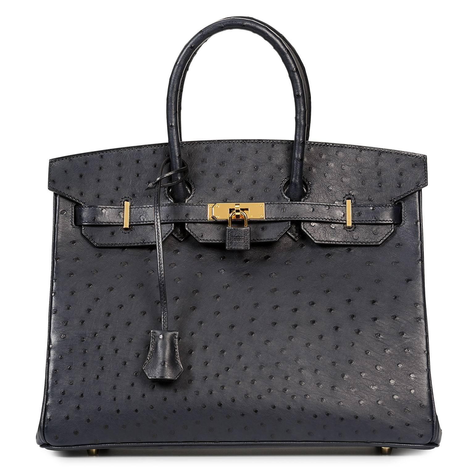 NEW Birkin 35 Ostrich Blue Indigo with gold hardware. SHIPPING INCLUDED 2