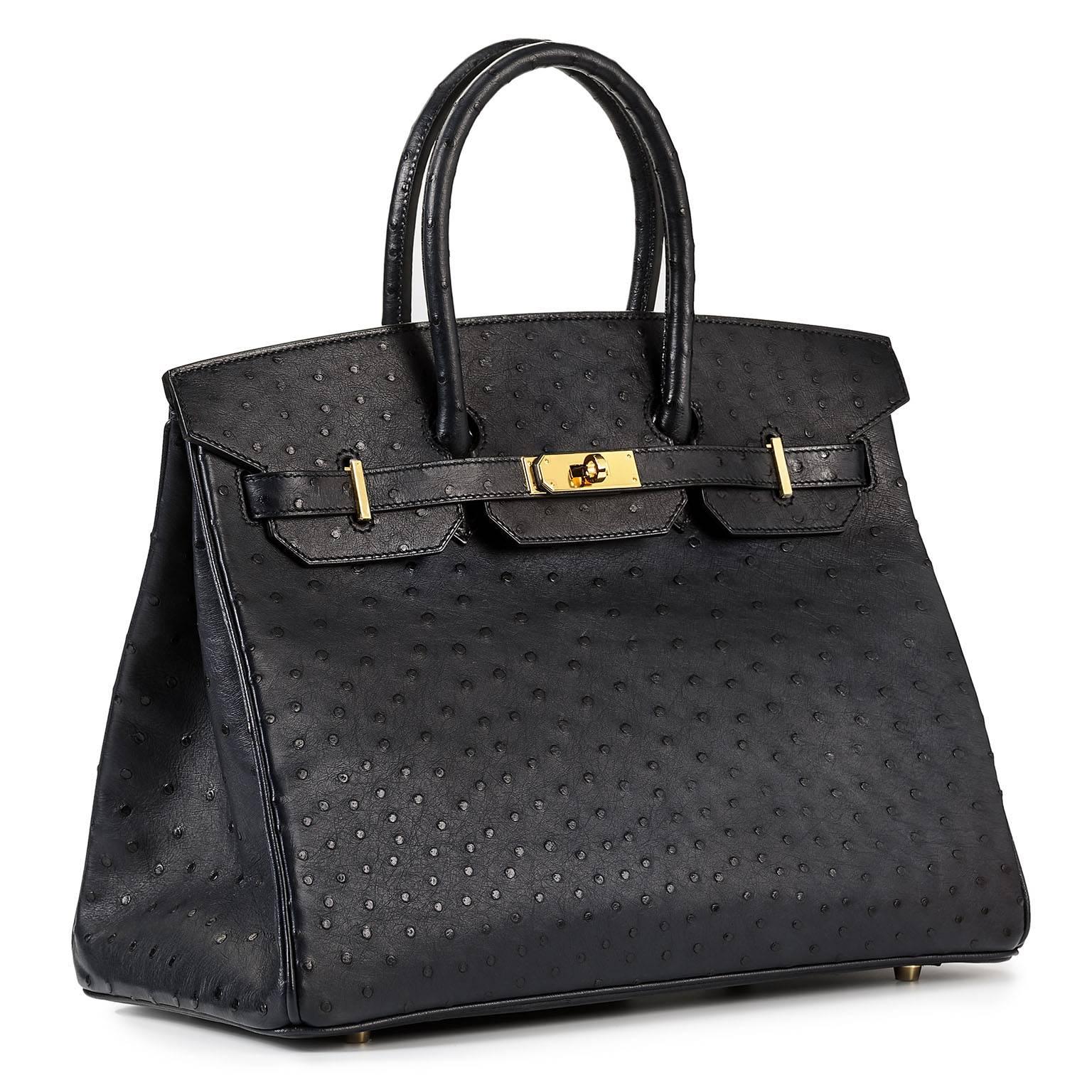 Black NEW Birkin 35 Ostrich Blue Indigo with gold hardware. SHIPPING INCLUDED