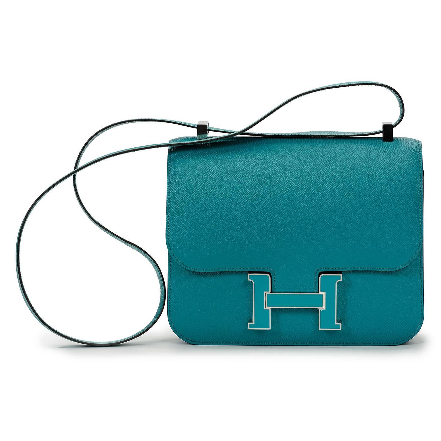 Limited Edition! Hermes Constance 24 Verso Blue Paon Epsom H enamel In New Condition For Sale In London, GB