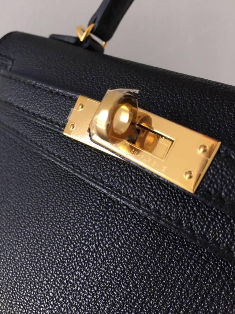 Kelly Sellier Mini Black Chevre Mysore Gold Hardware - Limited and super rare! For Sale 1
