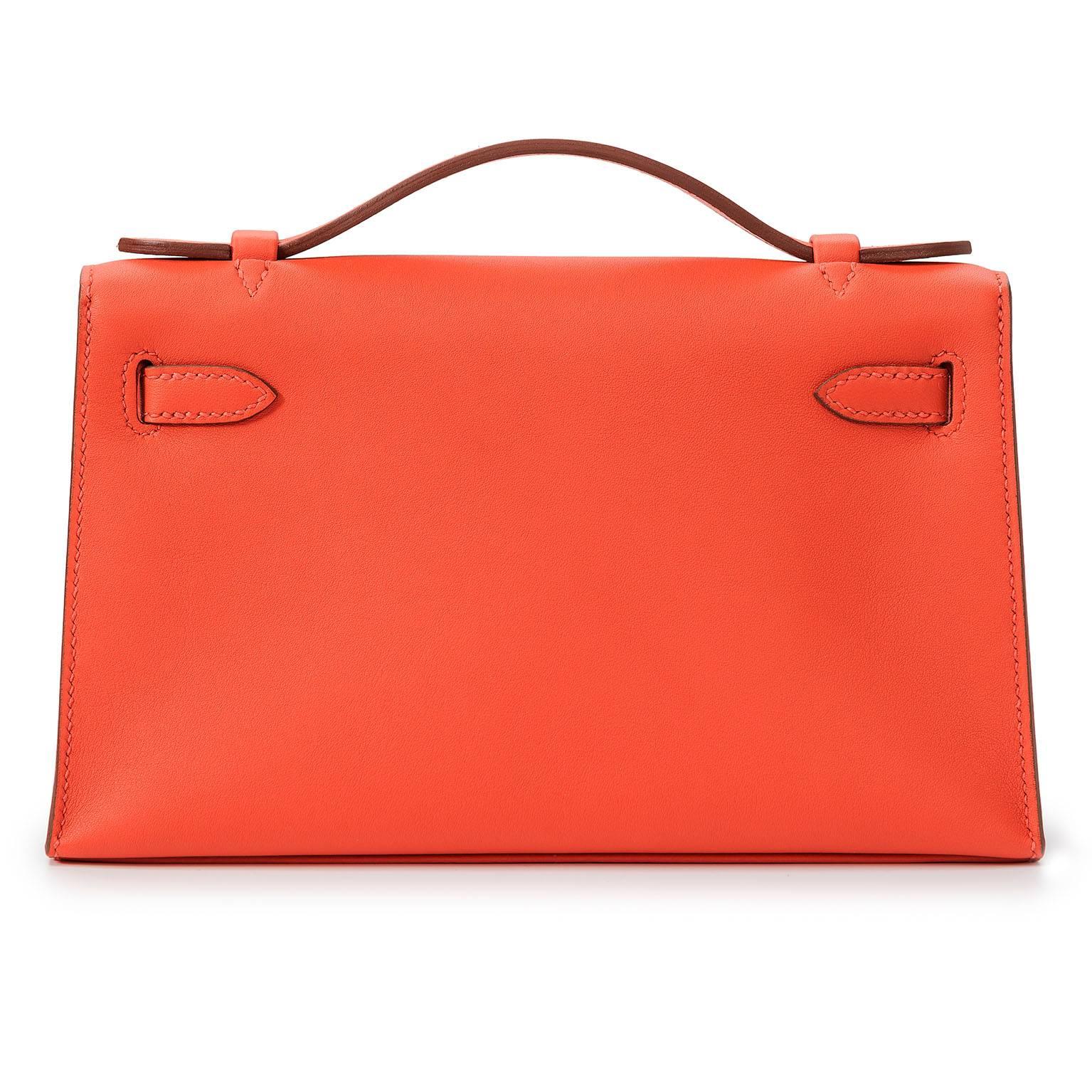 Stunningly bright Kelly Mini clutch made in super smooth matte swift leather. Just love!!!

Its colour Capucine...not really red and not really orange...let's say it is an in between colour...and a really hot!

EXPRESS SHIPPING & INSURANCE