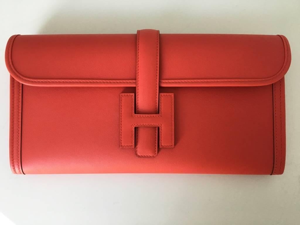 Hermes Jige Rouge Vermillon Swift In New Condition For Sale In London, GB