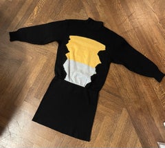 Issey Miyake vintage 1983 Japanese Brush Tag graphic black & gray sweater dress