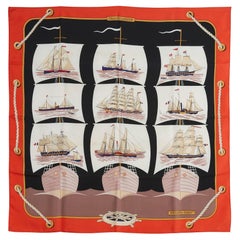 Hermès 1980 Halstuch Carre 90 Grand Largue Coral schwarz