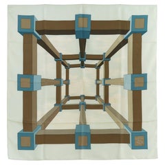 Hermès 1991 Carré 90 Perspective Cassandre Blue Silk Twill Carre Scarf Hermes