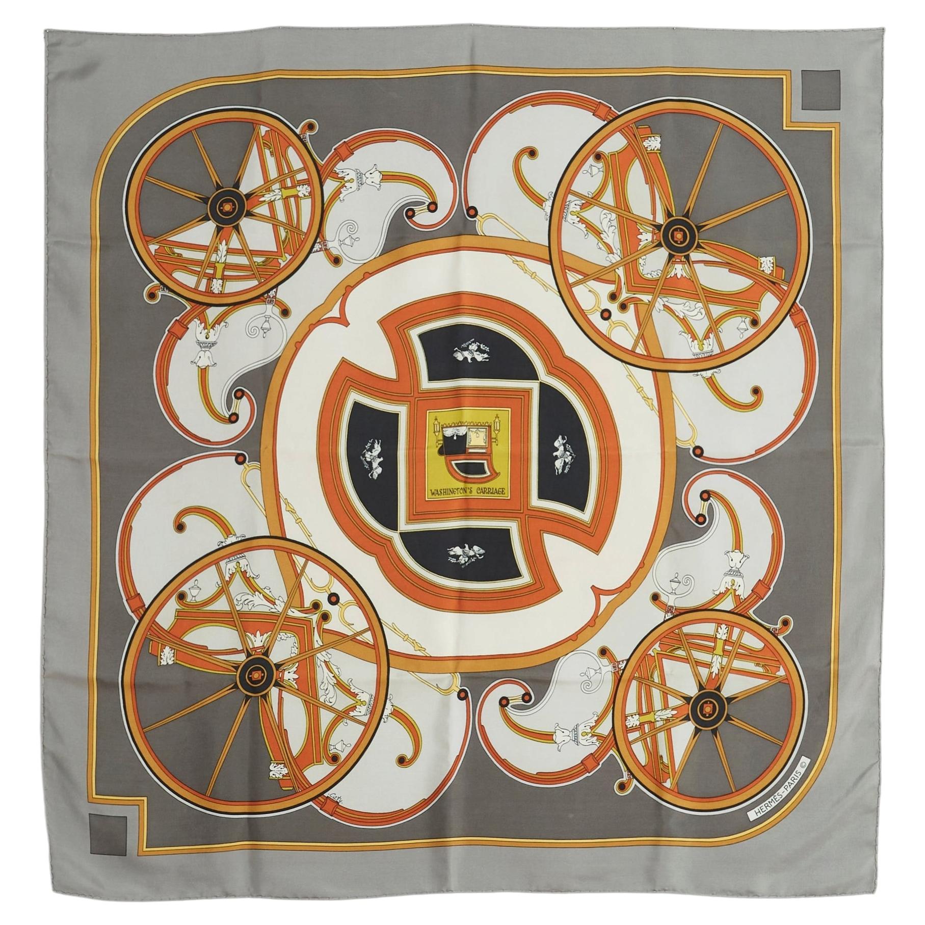 Hermès 1981 Carré 90 Washingtons carriage Grey Silk Twill Carre 90 Hermes