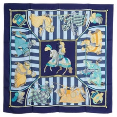 Hermès 1995s Foulard Carré 90 Soie Chocs en plume Navy Silk Twill Scarf Hermes