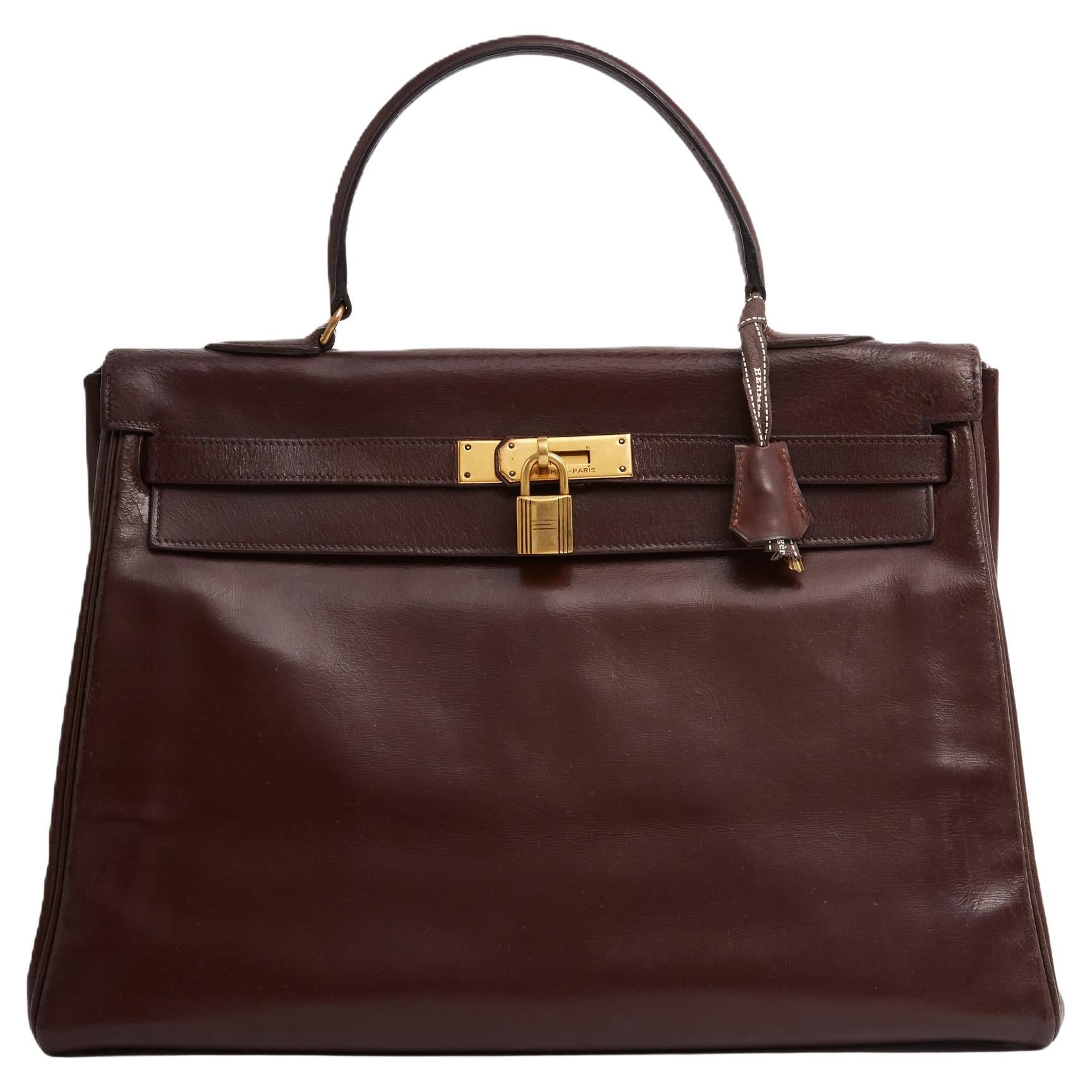 Hermès 1981 Sac Kelly 35 Burgundy Dark Red Leather Bag Hermes For Sale