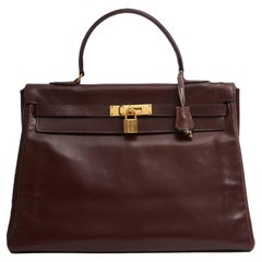 Hermès 1981 Sac Kelly 35 Borgogna Borsa in pelle rosso scuro Hermès