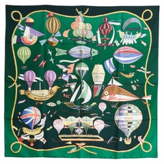 Hermès 1990 Foulard Carre 90 Les Folies du Ciel shading green Silk Scarf Hermes