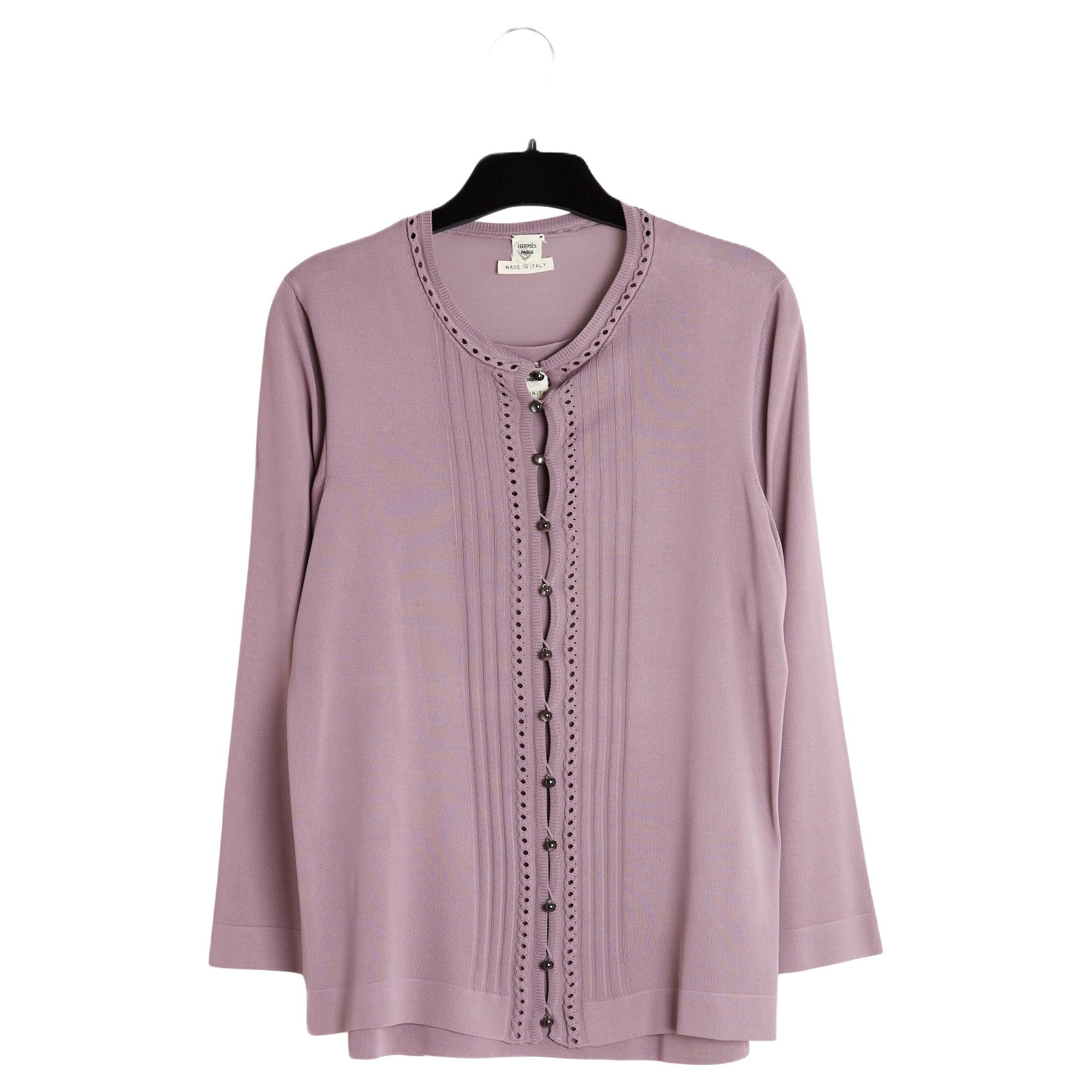 Hermès Top Gilet FR38 Viola Viscosa Canotta Cardigan Twin Set UK10 US8 Hermès