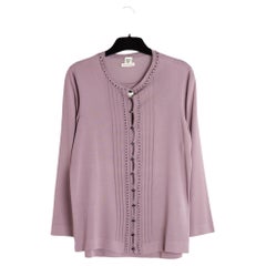 Hermès Top Gilet FR38 Viola Viscosa Canotta Cardigan Twin Set UK10 US8 Hermès