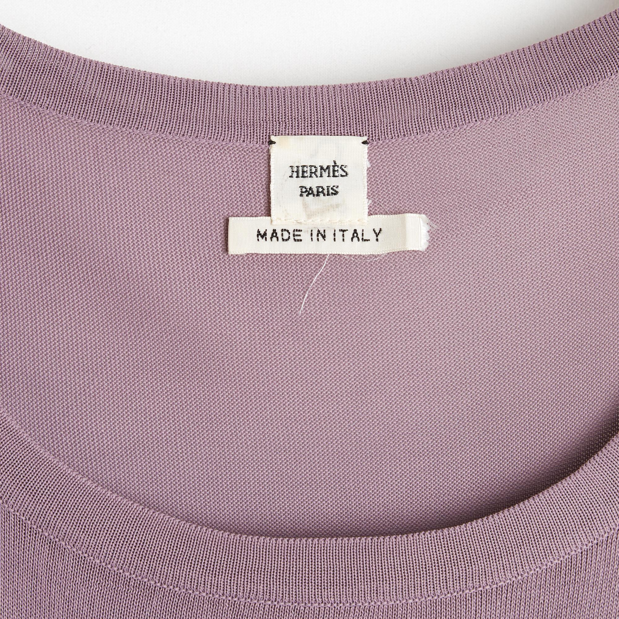 Hermès Top Gilet FR38 Viola Viscosa Canotta Cardigan Twin Set UK10 US8 Hermès in vendita 1