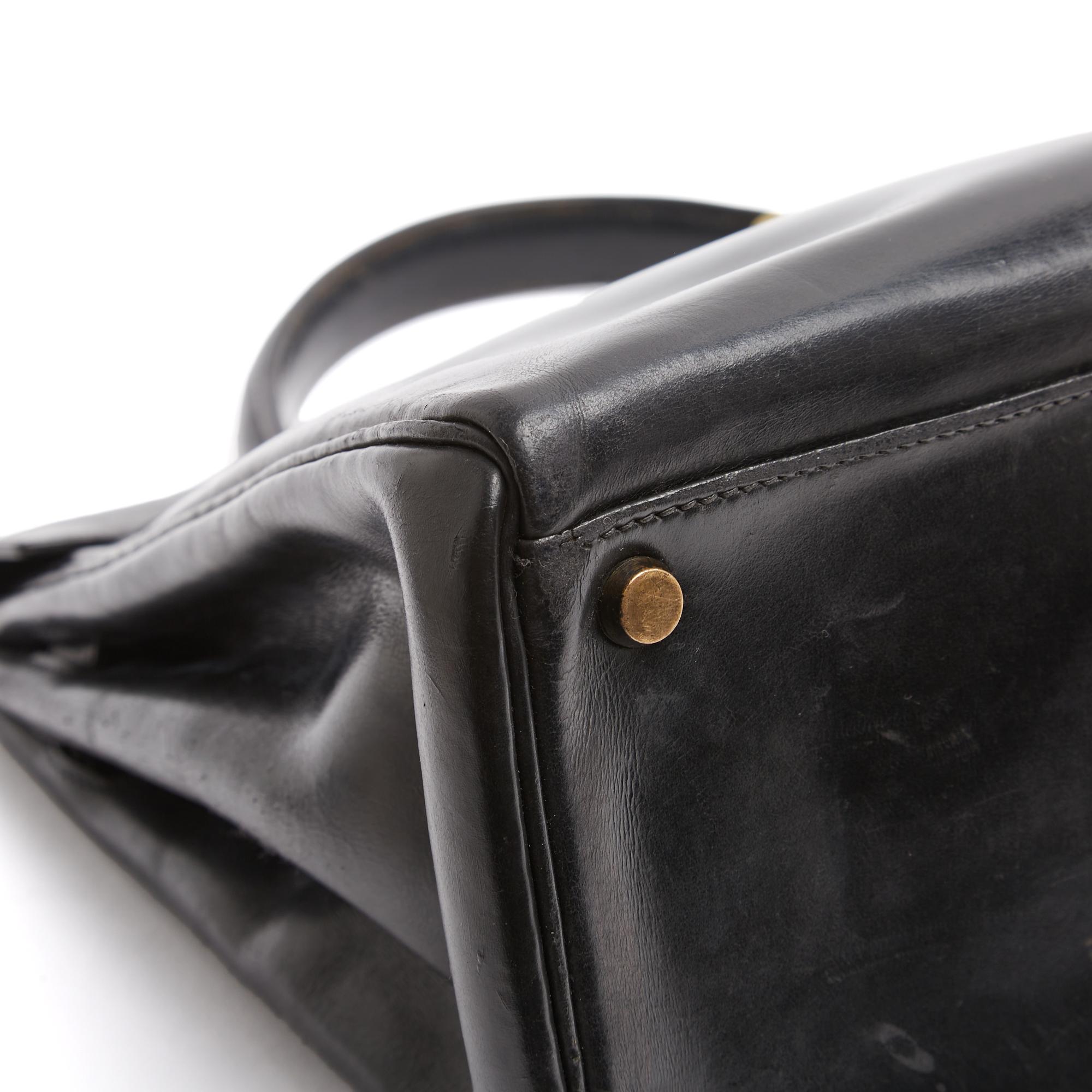 Hermès Sac Main 1965s Sac à main Kelly 32 en cuir noir avec bandoulière Hermès en vente 1