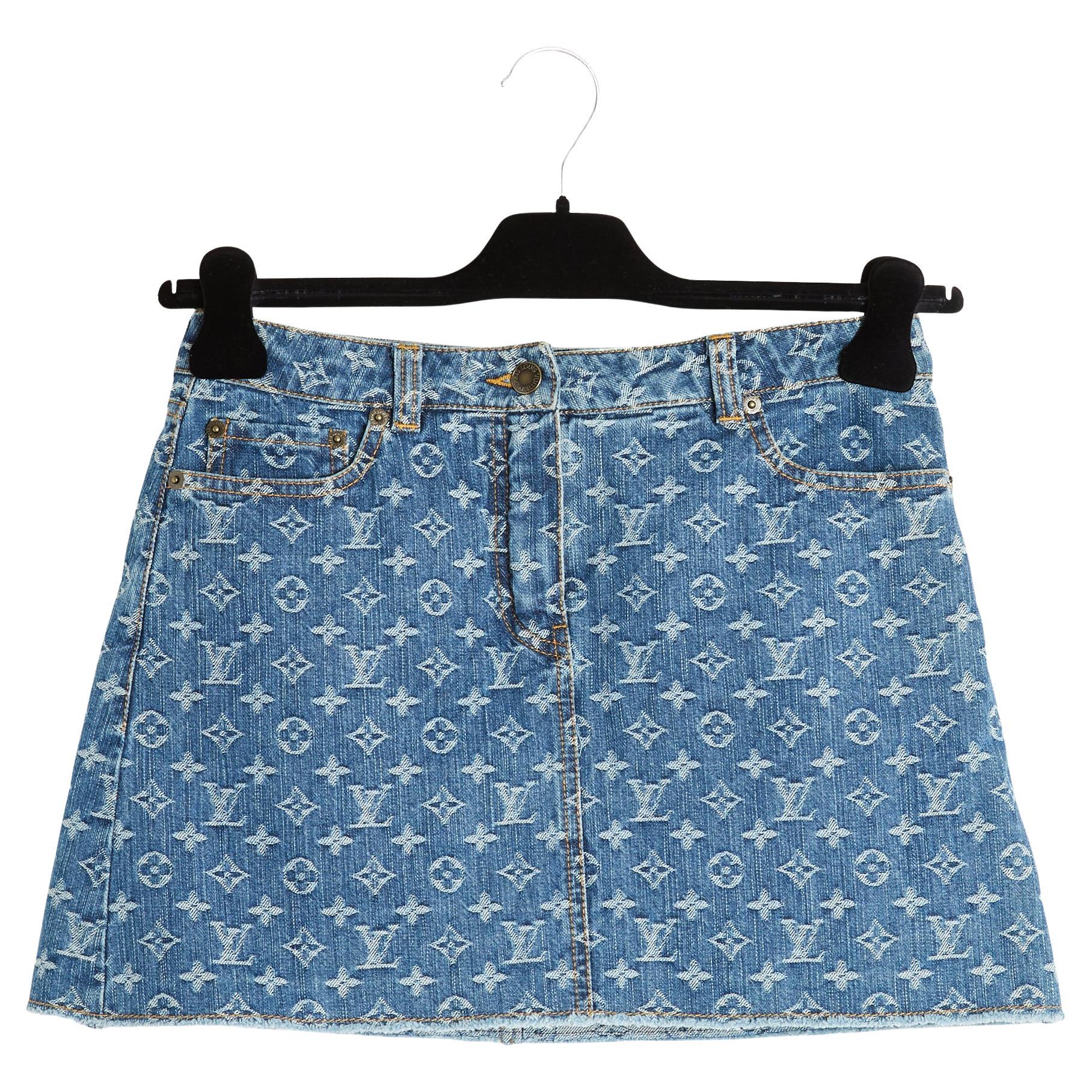 Louis Vuitton Jupe Courte FR38 LV Blau Denim Monogram Mini-Rock UK10 US8 im Angebot