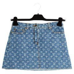 Louis Vuitton Jupe Courte FR38 LV Blue Denim Monogram Mini Skirt UK10 US8