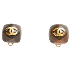 Chanel Boucles d'oreilles Clips 1998 Golden CC auf Kupfer Clip auf Ohrringe