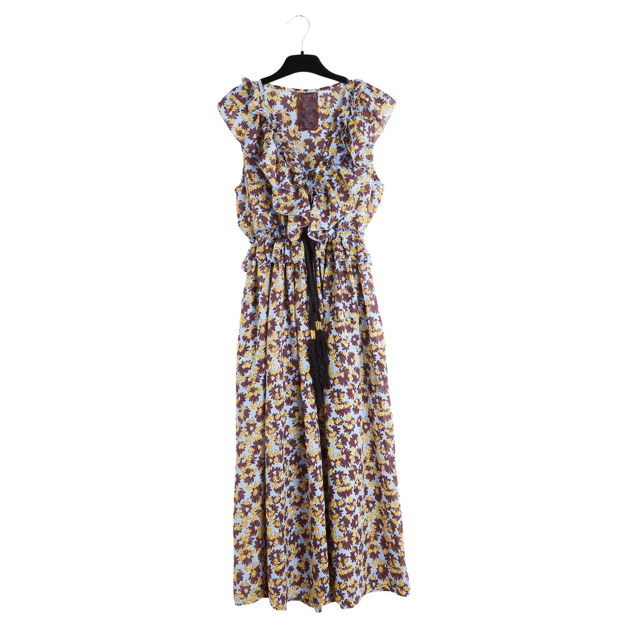 Yvonne S 2018 Robe Marie Antoinette TS Floral Blue Linen Midi Dress UK8 US6