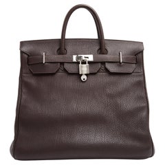 Hermès 2008 Sac Haut a courroies 40 Silver HDW Dark Brown Leather HAC Bag Hermes