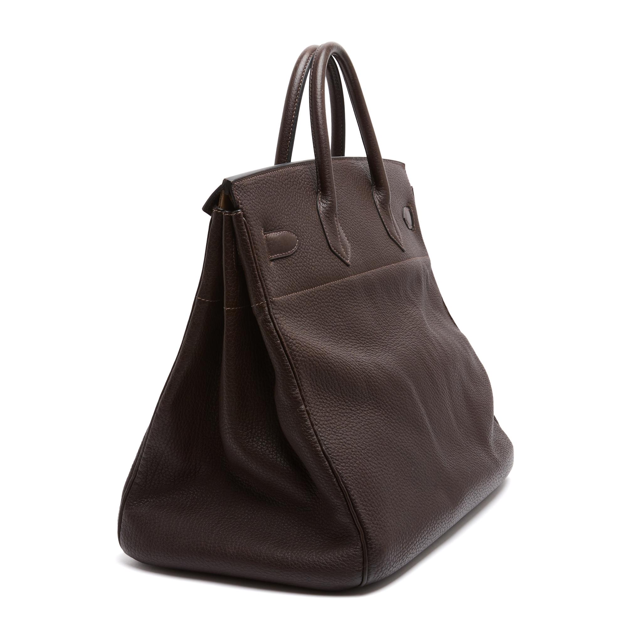 Hermès 2008 Sac Haut a courroies 40 Silver HDW Dark Brown Leather HAC Bag Hermes Excellent état - En vente à PARIS, FR