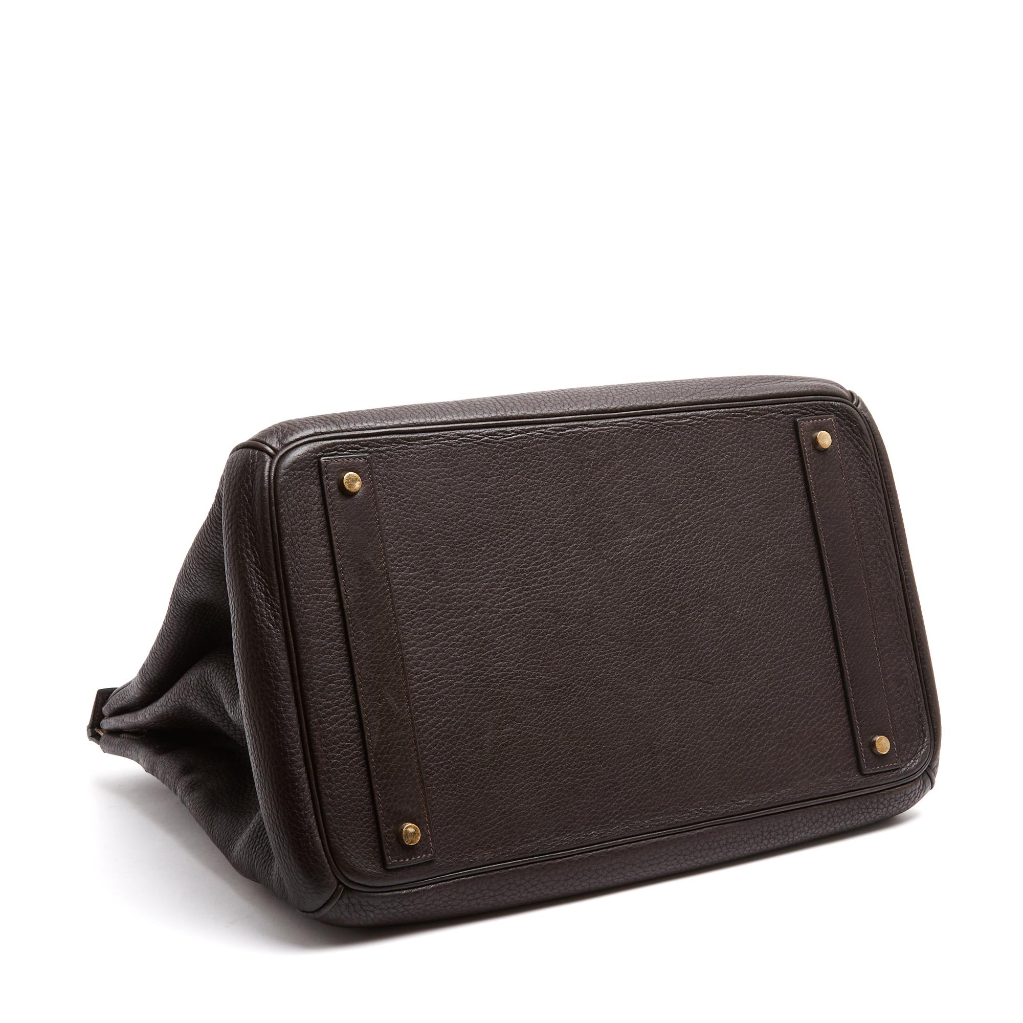 Hermès 2008 Sac Haut a courroies 40 Silver HDW Dark Brown Leather HAC Bag Hermes Unisexe en vente
