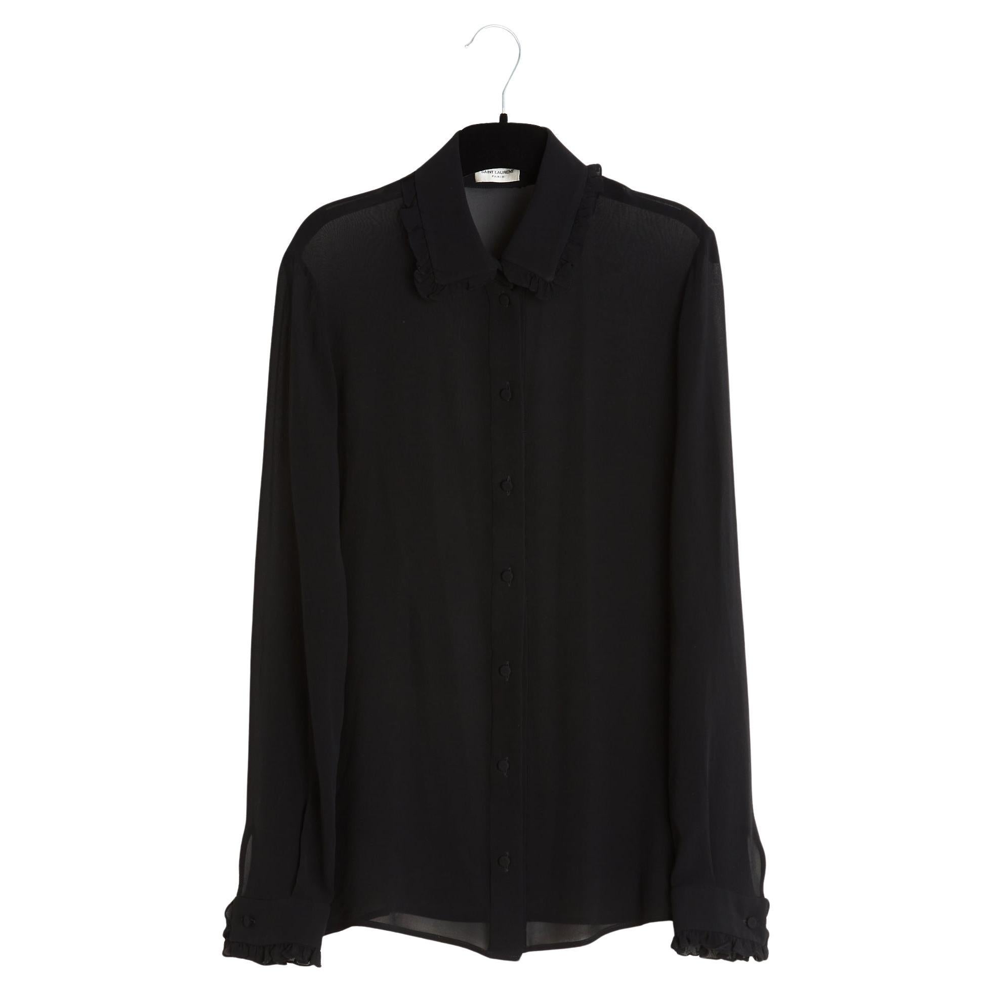 Saint Laurent 2014 YSL Top FR36 Hedi Slimane Camicetta in crepe di seta nera UK8 US6 in vendita