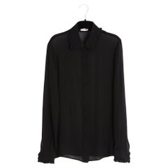 Saint Laurent 2014 YSL Top FR36 Hedi Slimane Black Silk Crepe Blouse UK8 US6