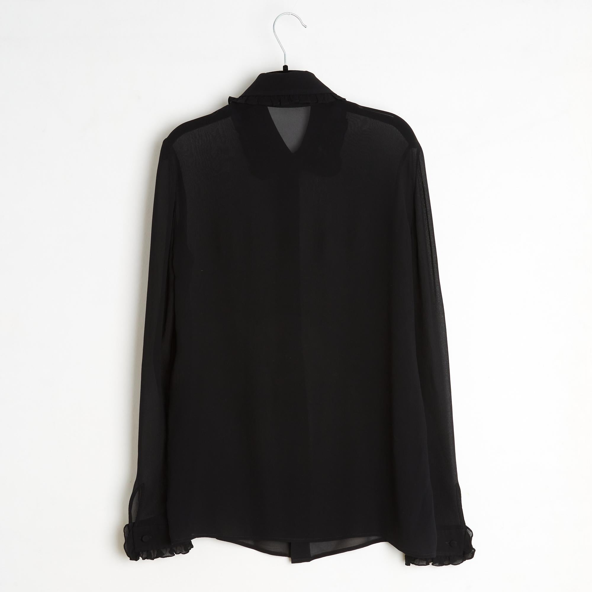 Donna Saint Laurent 2014 YSL Top FR36 Hedi Slimane Camicetta in crepe di seta nera UK8 US6 in vendita