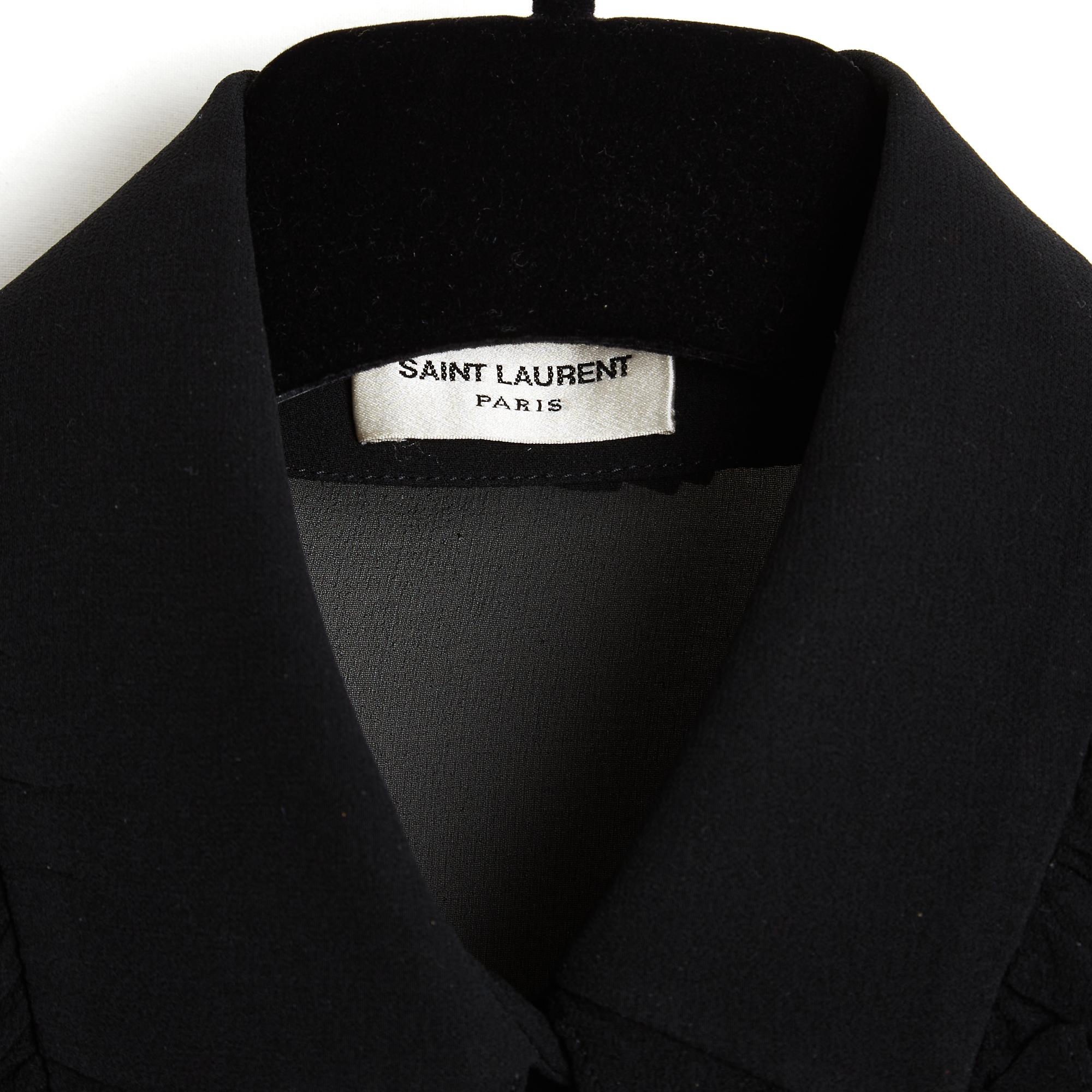 Nero Saint Laurent 2014 YSL Top FR36 Hedi Slimane Camicetta in crepe di seta nera UK8 US6 in vendita
