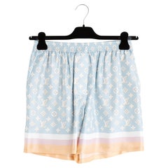 Louis Vuitton Short Soie FR36 Pantalones cortos de pijama de seda con monograma azul claro US27 Talla S